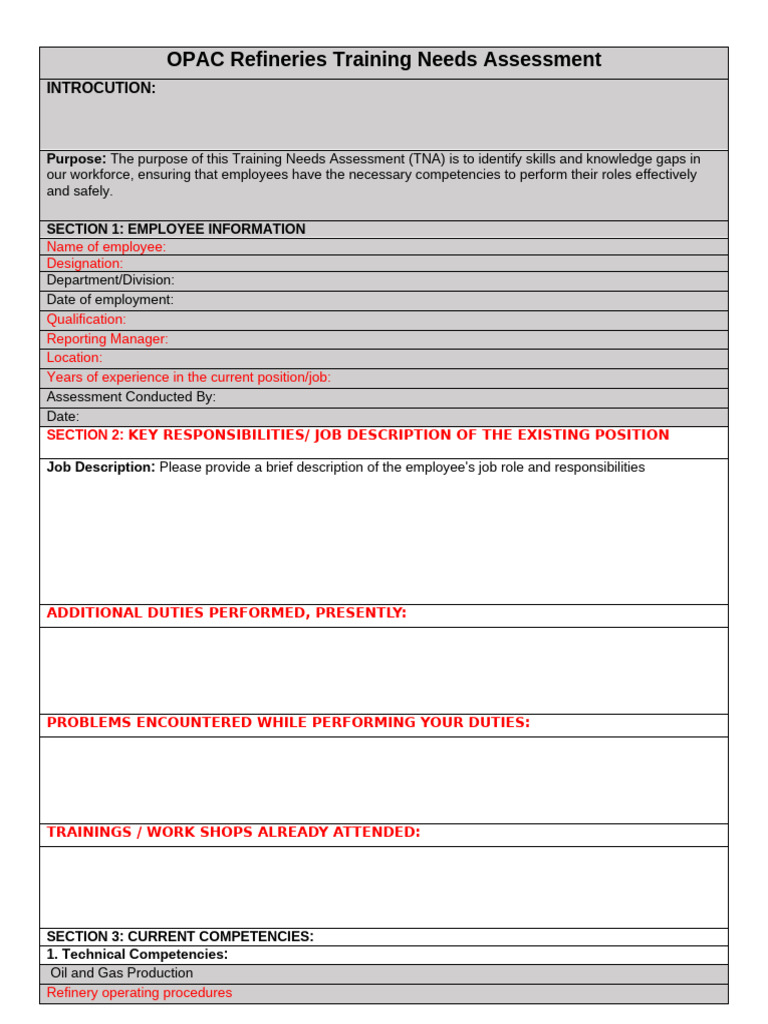 Opac Training Needs Assessment Form | PDF | Needs Assessment ...