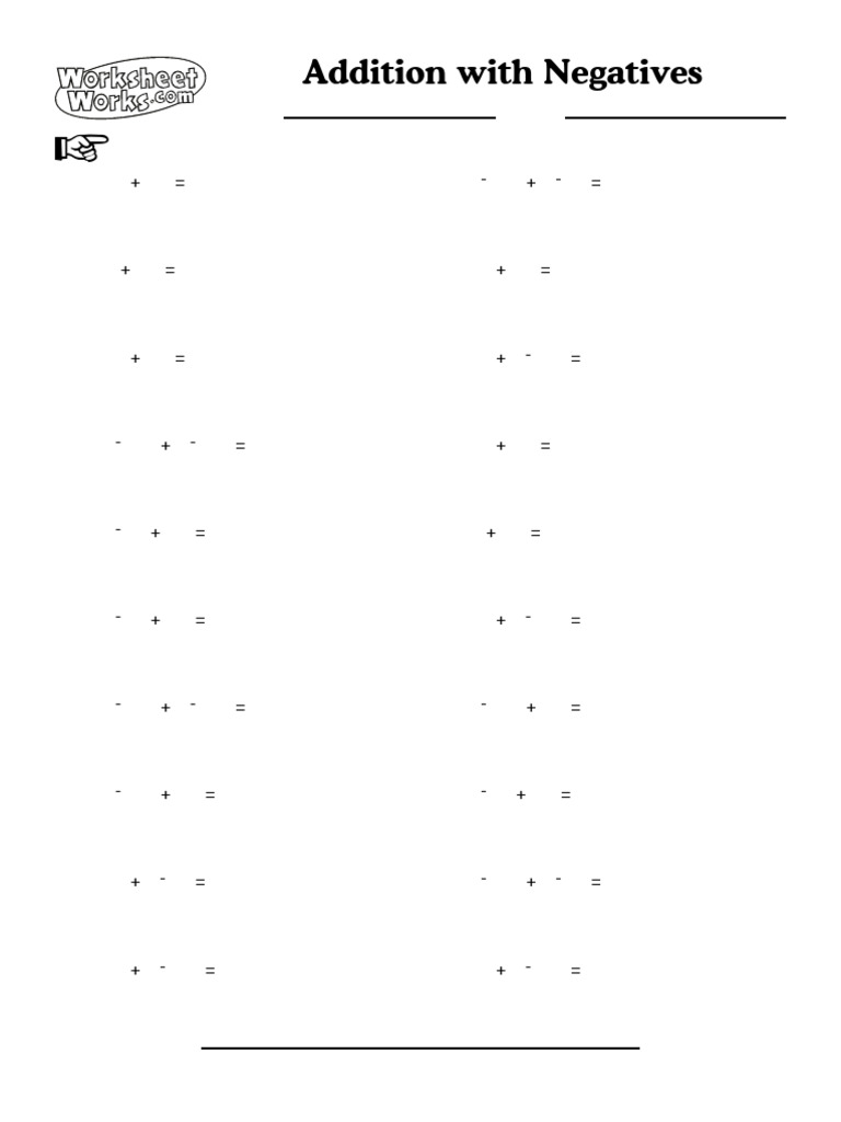 Worksheetworks addition with negatives 1 pdf