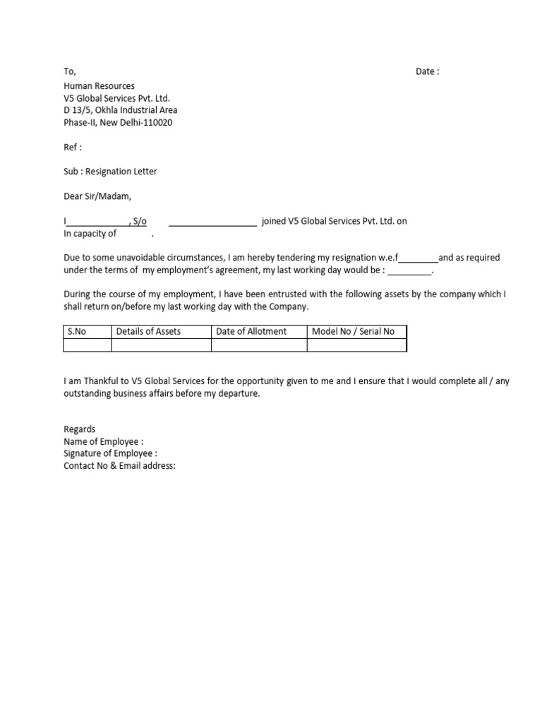 Resignation Format | PDF