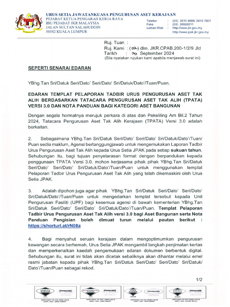 08 - Surat Edaran Templat Pelaporan Versi 3.0 | PDF