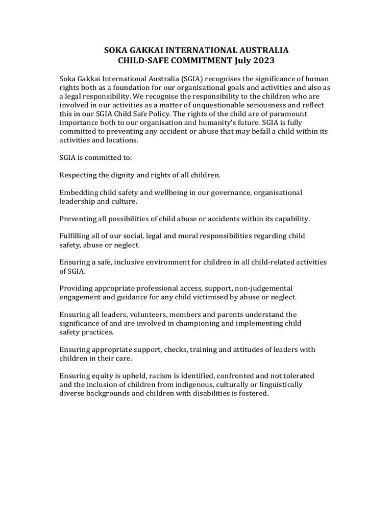 SGIA Child-Safe Commitment Overview | PDF