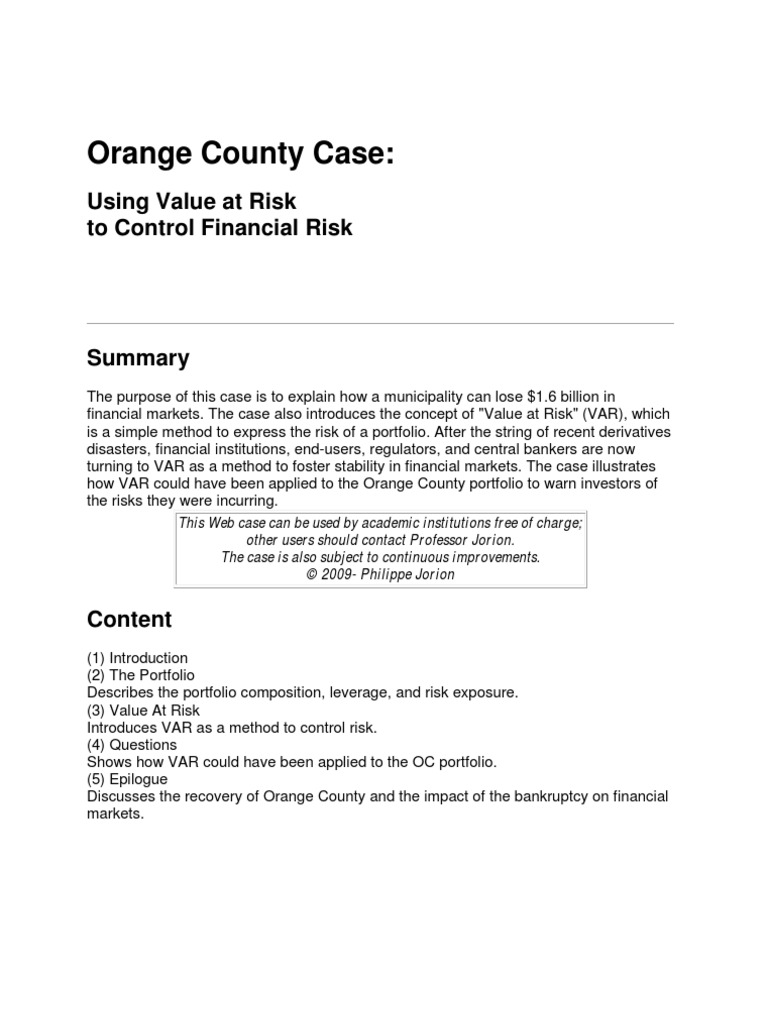 Orange County Case PDF Yield Curve Value At Risk