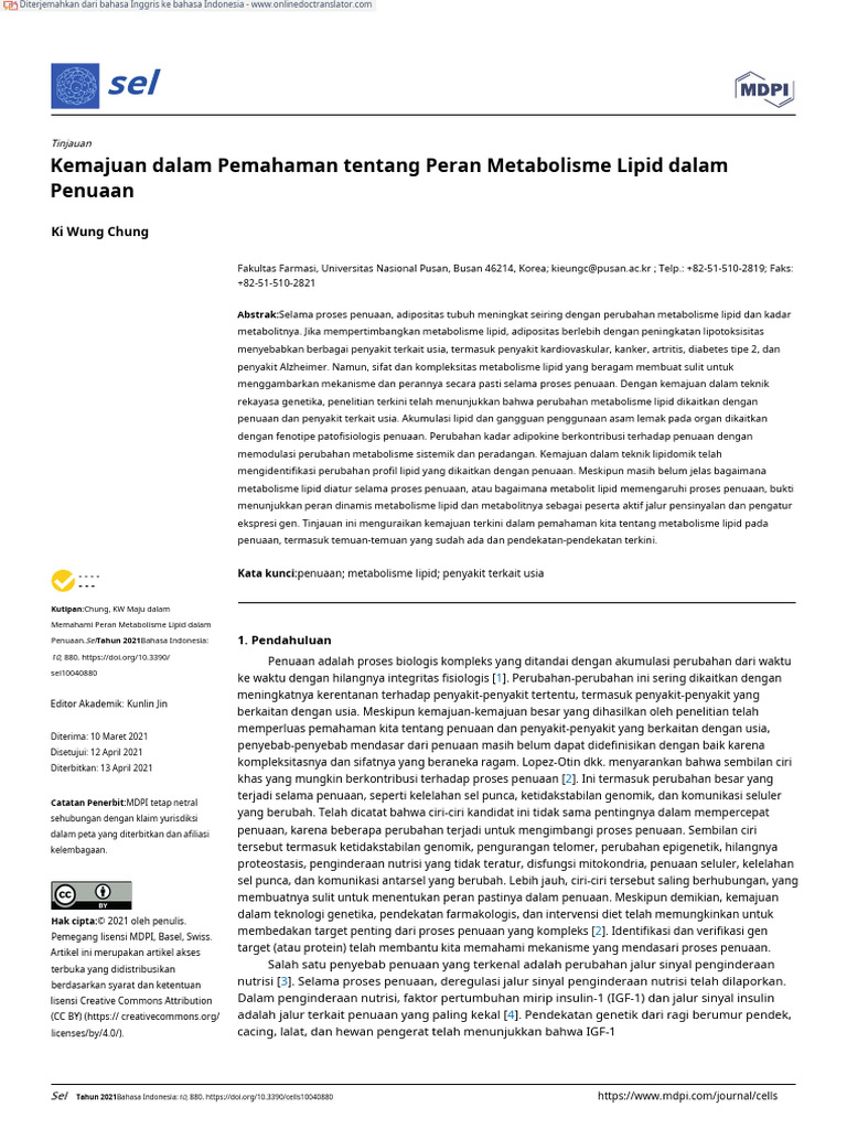 Advance in Understanding of The Role of Lipid Metabolism in Aging - En ...