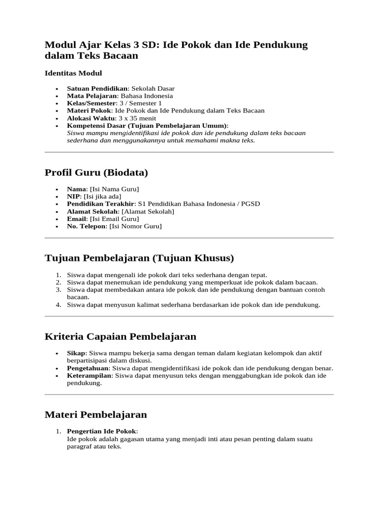 Modul Ajar Ide Pokok Kelas 3 SD | PDF | Karier & Perkembangan