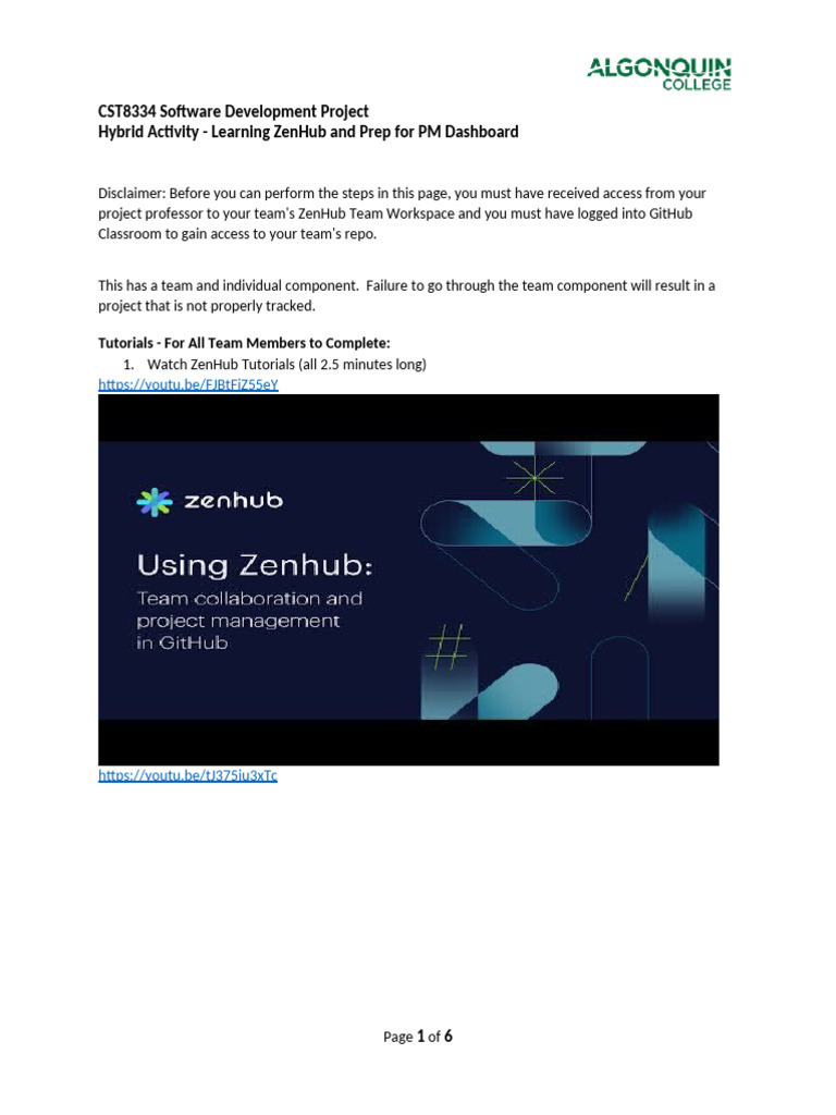 ZenHub Setup Guide for CST8334 Project | PDF | Computing | Software