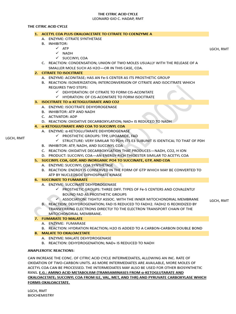Biocmd1 Citric Acid Cycle Master Sheet 1 | PDF | Citric Acid Cycle ...