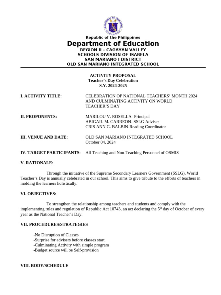 National Teachers' Month Celebration 2024 | PDF