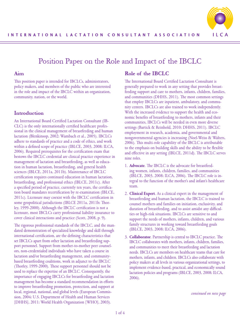 Role and Impact of IBCLC Professionals | PDF | Breastfeeding | Women's ...