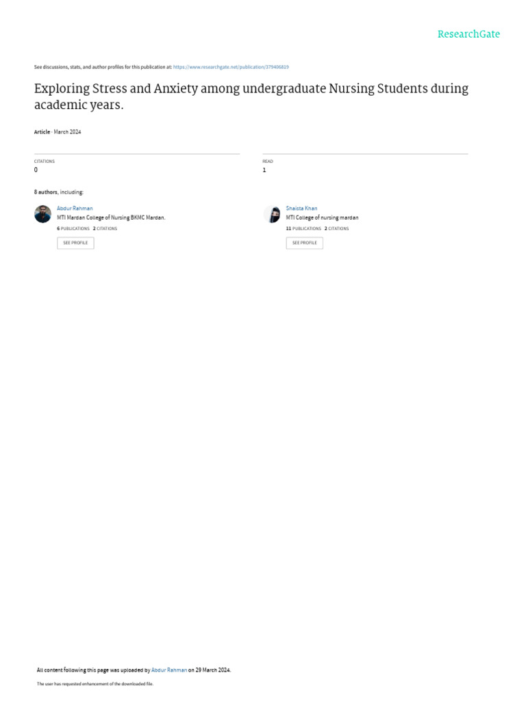 Exploring Stress and Anxiety Among Undergraduate Nursing Students ...