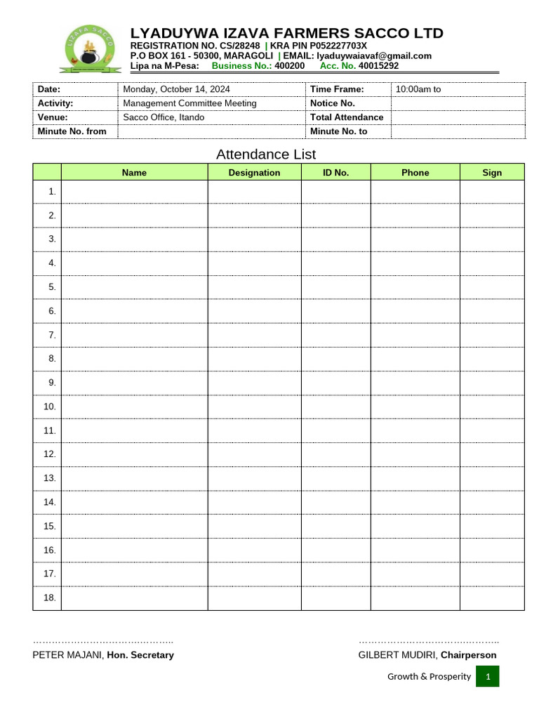 Attendance List Management Committee Meetings Pdf