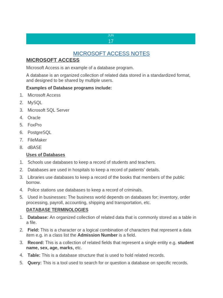 Microsoft Access Database Guide | PDF | Microsoft Access | Databases