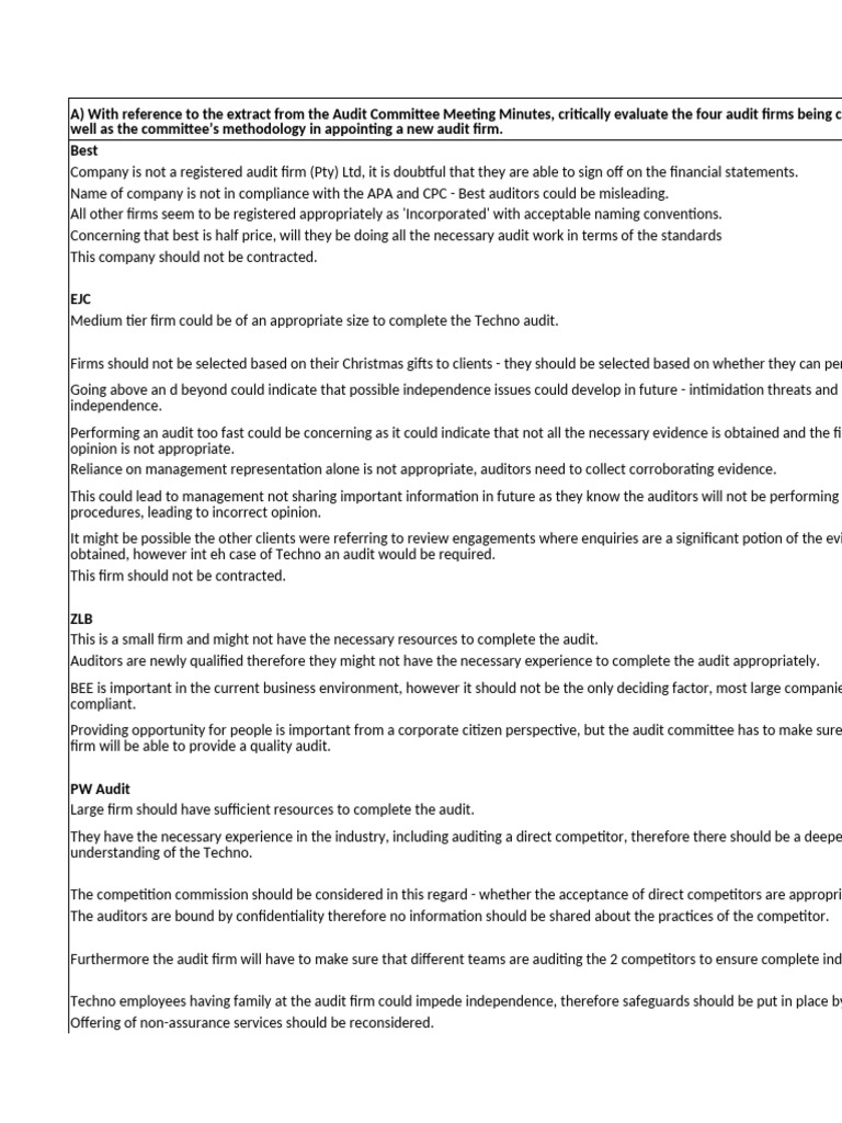 Audit Firm Evaluation and Governance Concerns | PDF | Audit | Internal ...