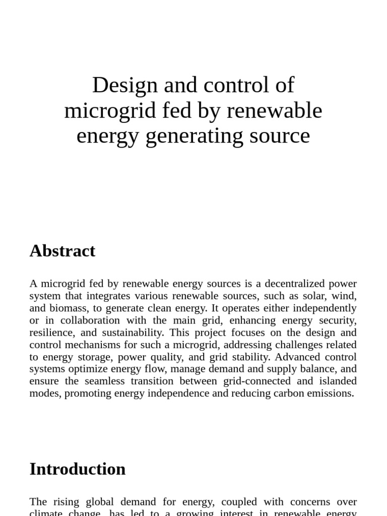 Design and Control of Microgrid Fed by Renewable | PDF | Distributed ...