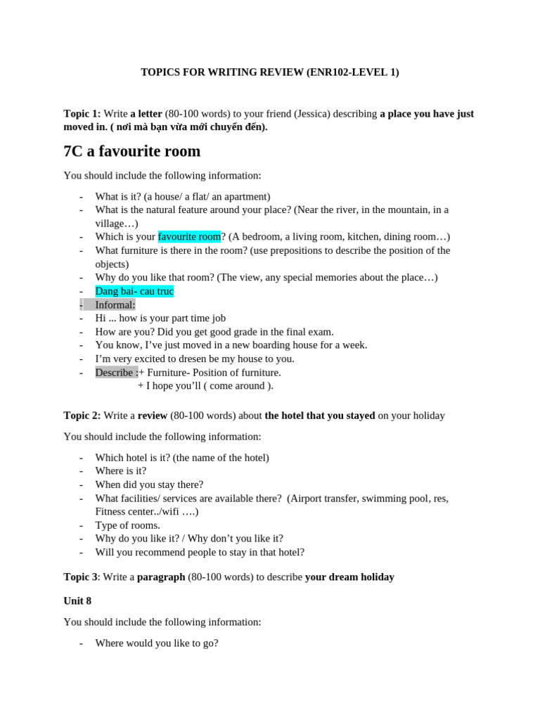 TOPICS FOR WRITING REVIEW-Outline - LEVEL 1 | PDF | Language Arts ...