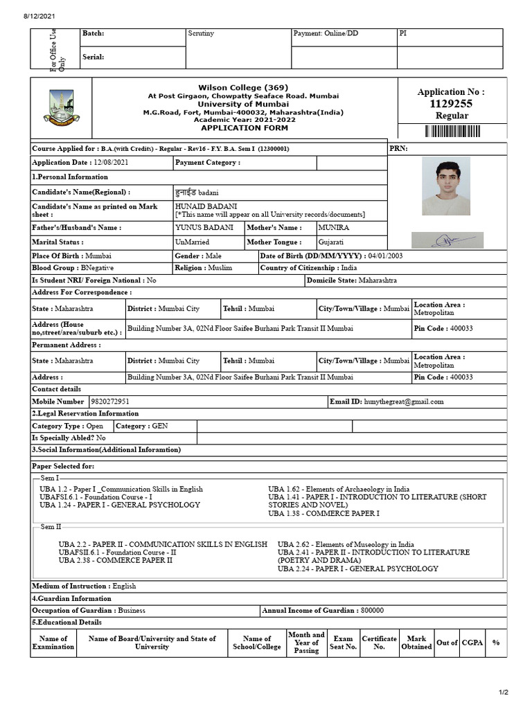 MU FORM HUNAID | PDF