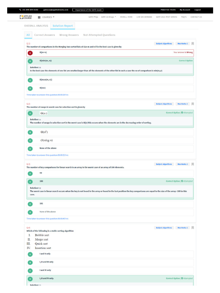 Data Structures & Algorithms Topic Wise Test 1 | PDF