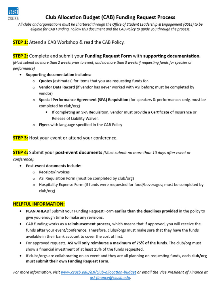 CAB Funding Request Process Guide | PDF