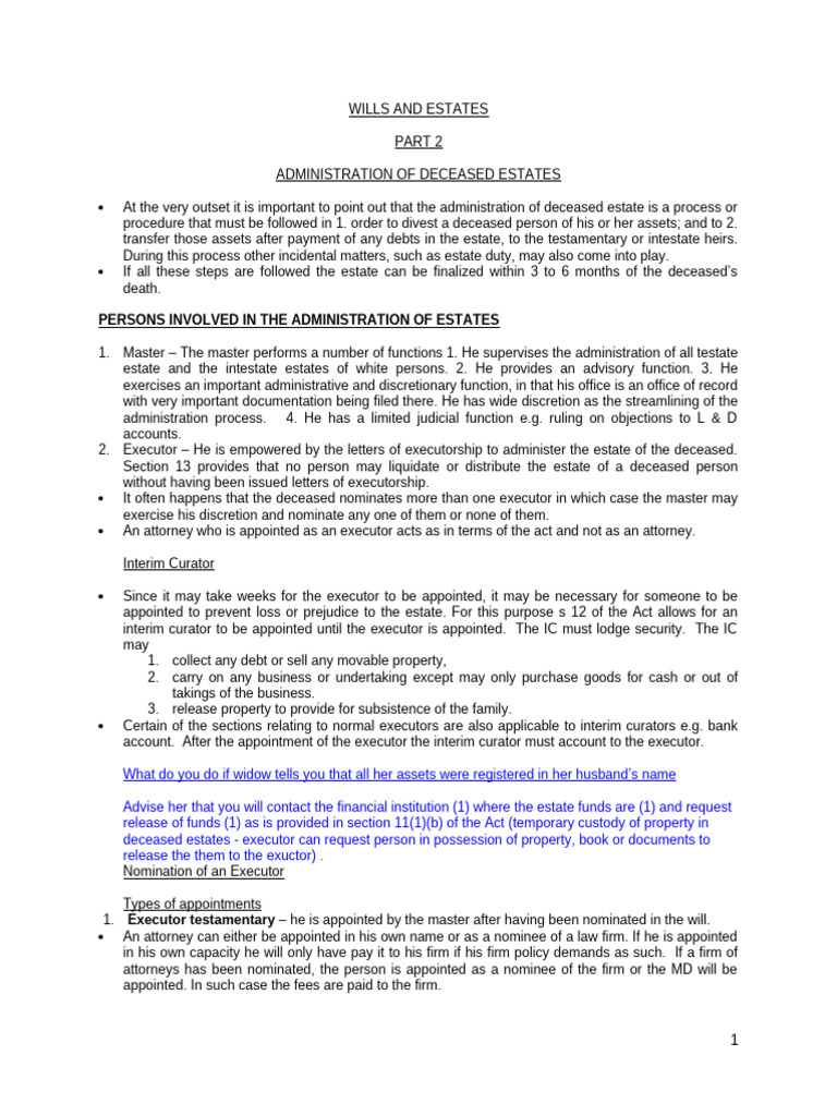 Deceased Estate Administration Guide | PDF | Executor | Will And Testament