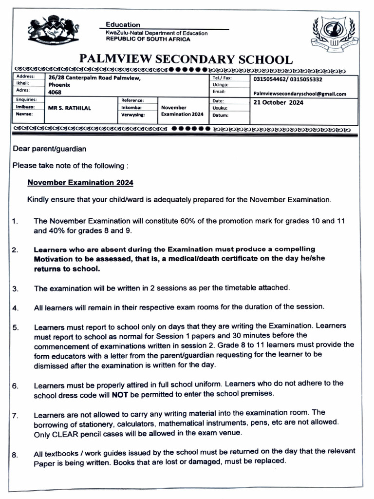 November 2024 Exam Guidelines | PDF
