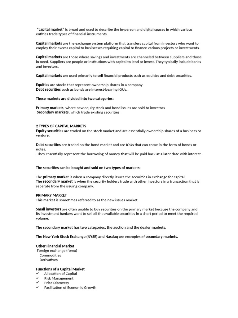 Capital Market 1 Review | PDF | Financial Markets | Securities (Finance)