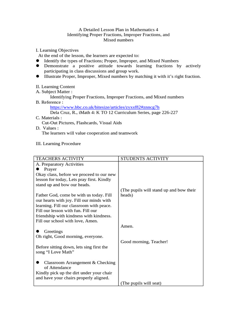 Lesson Plan in Math - Fractions | PDF | Behavior Modification | Cognition
