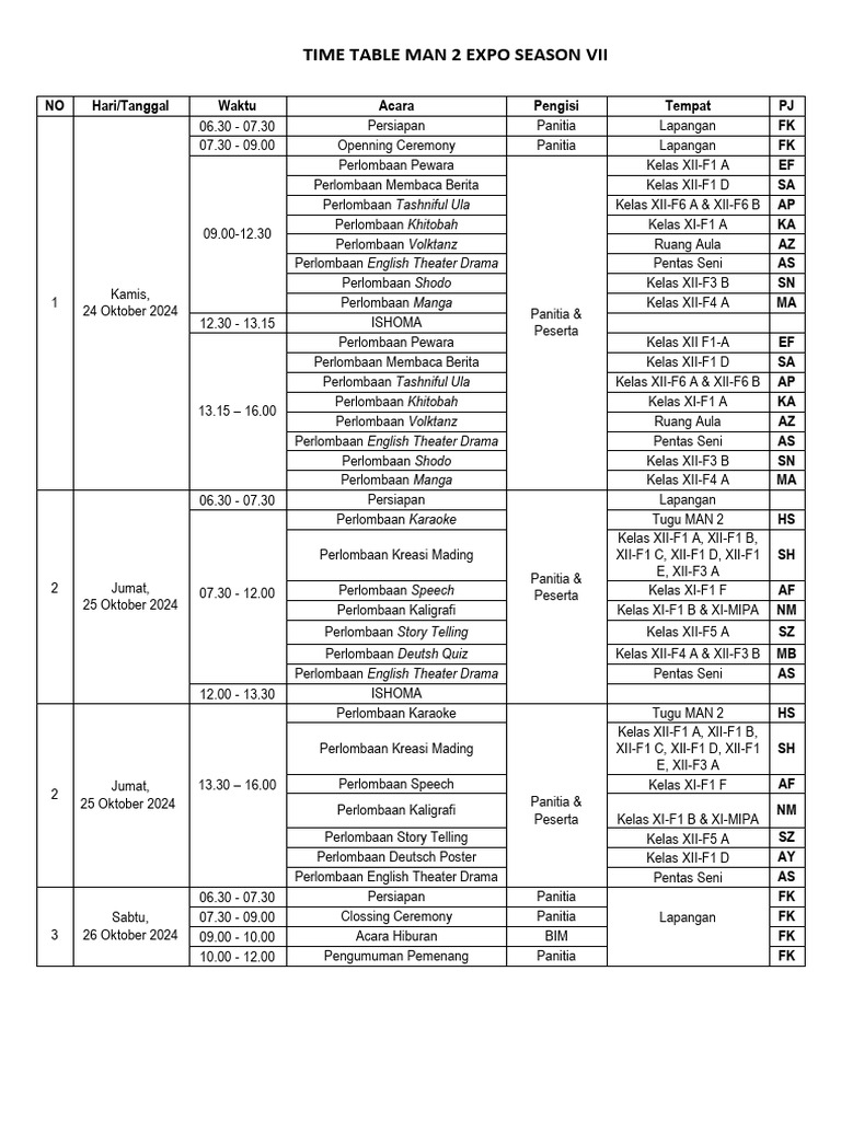 Time Table Expo | PDF