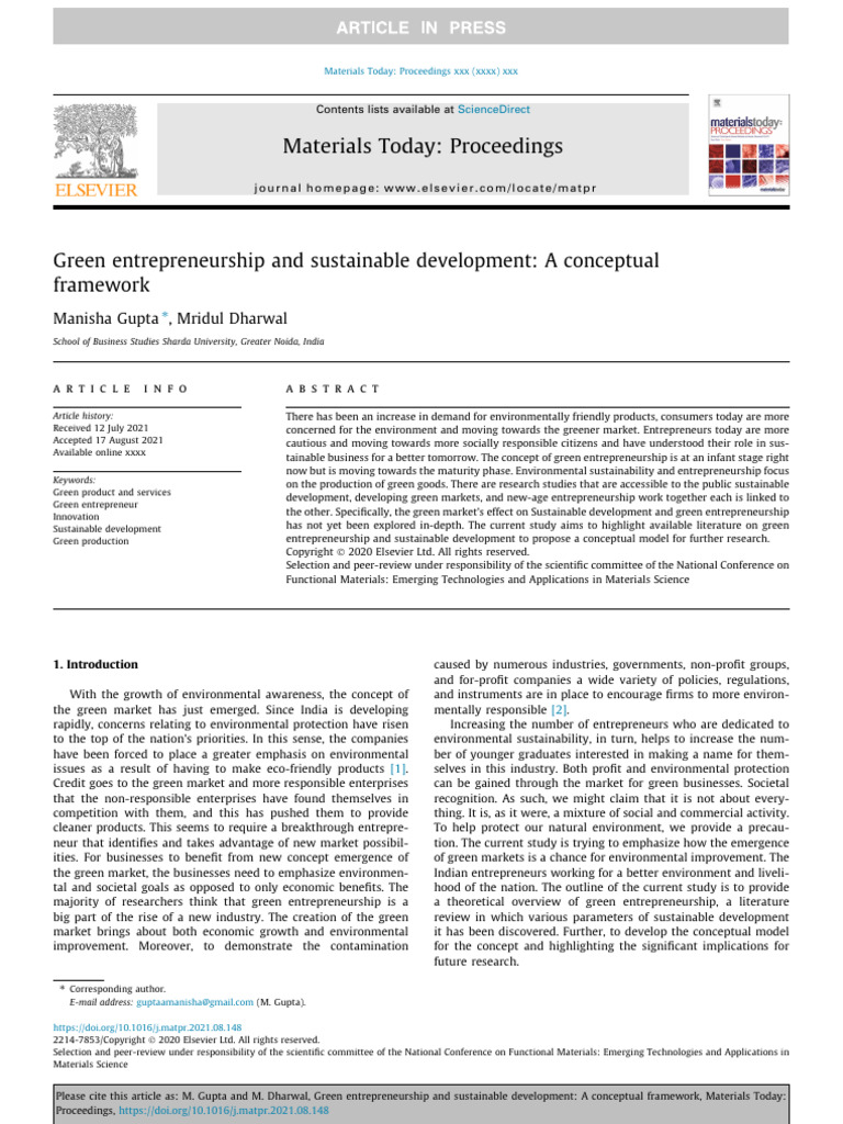 Green Entrepreneurship and Sustainable Development - A Conceptual ...