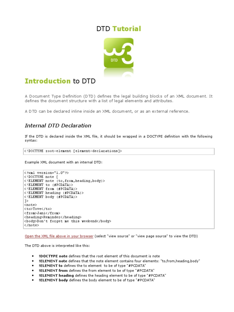 Tutorial DTD | PDF | Html Element | Xml