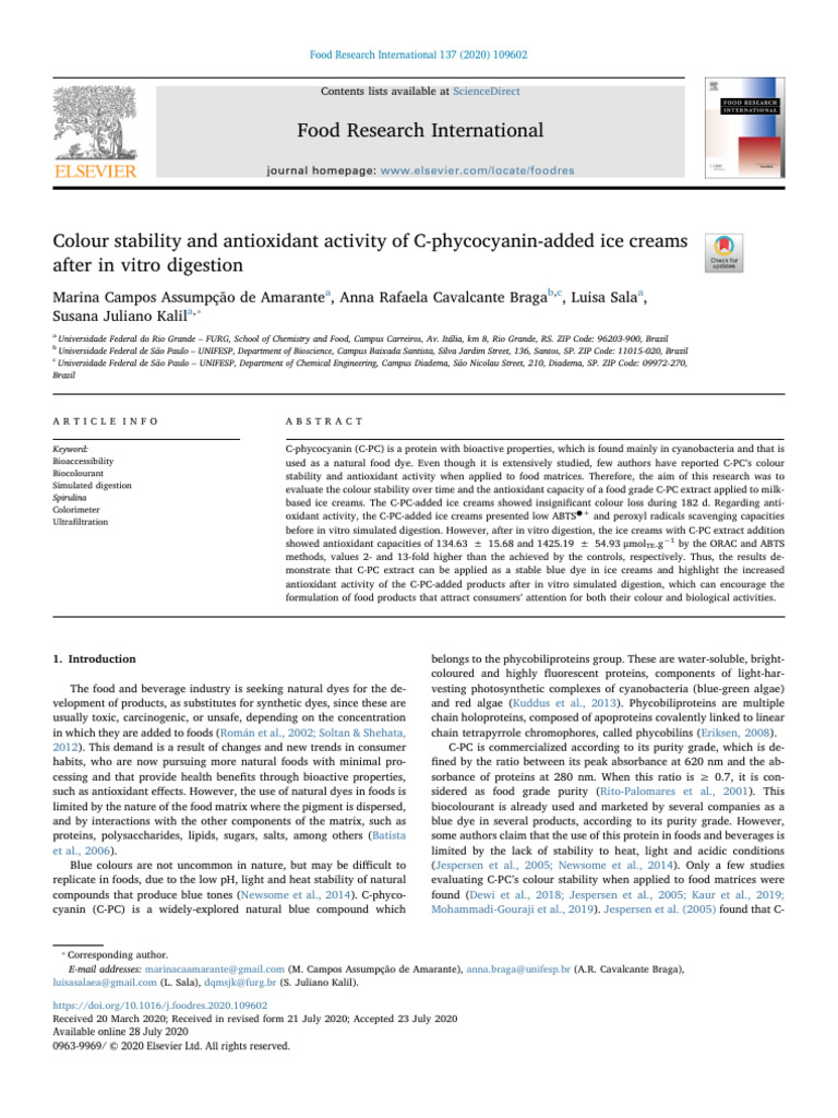 10 1016@j Foodres 2020 109602 | PDF | Antioxidant | Chemistry