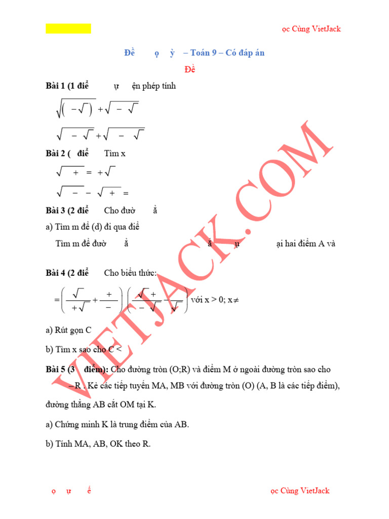 De Thi Hoc Ki 1 Toan Lop 9 Co Dap An Dtvj2021 | PDF