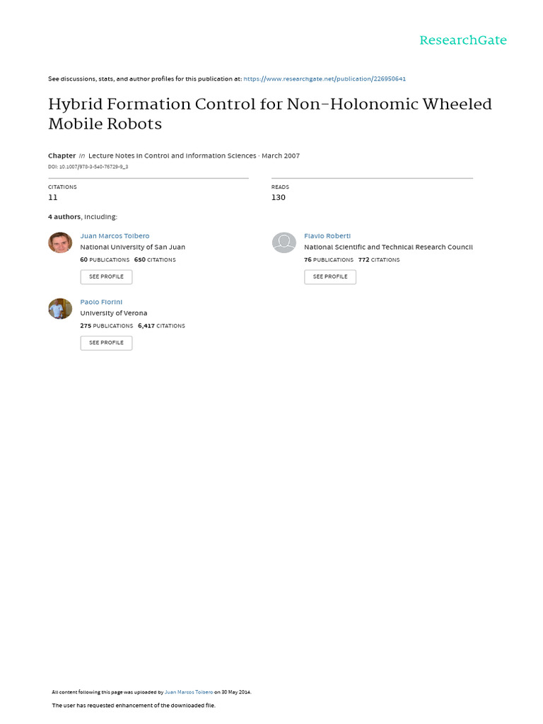 Hybrid Formation Control For Non-Holonomic Wheeled | PDF | Kinematics ...