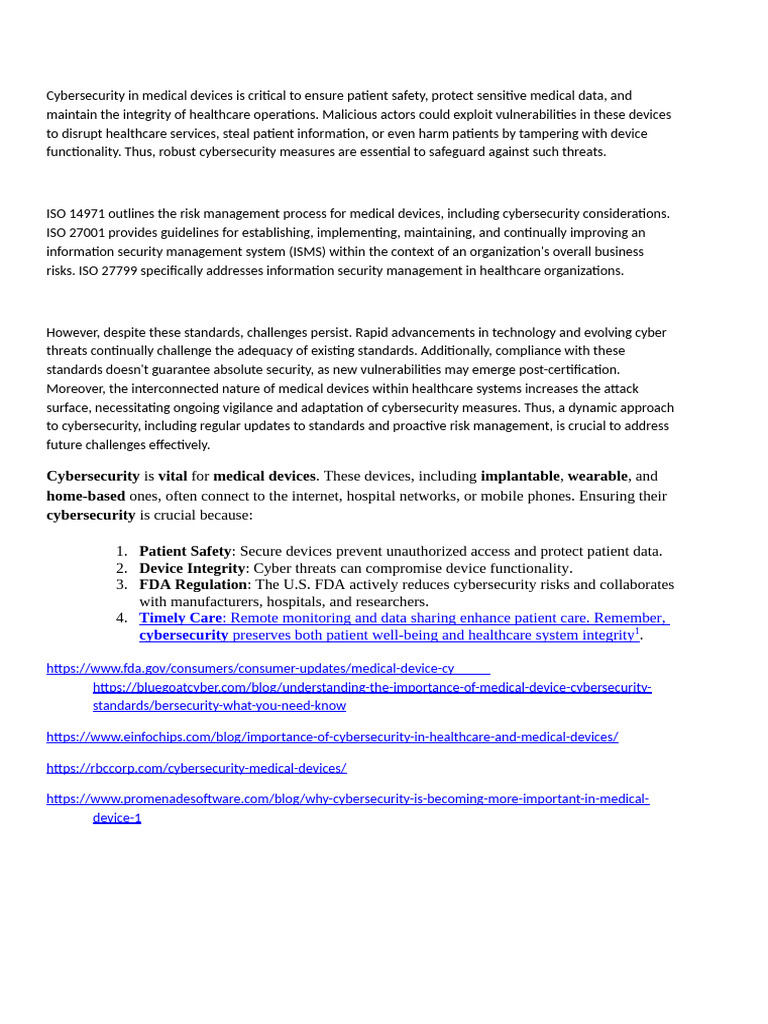 Cybersecurity in Medical Devices Is Critical To Ensure Patient Safety ...