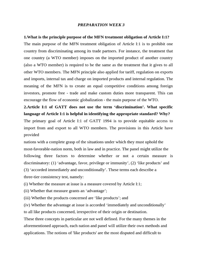Understanding GATT Article I:1 Obligations | PDF | Most Favoured Nation ...