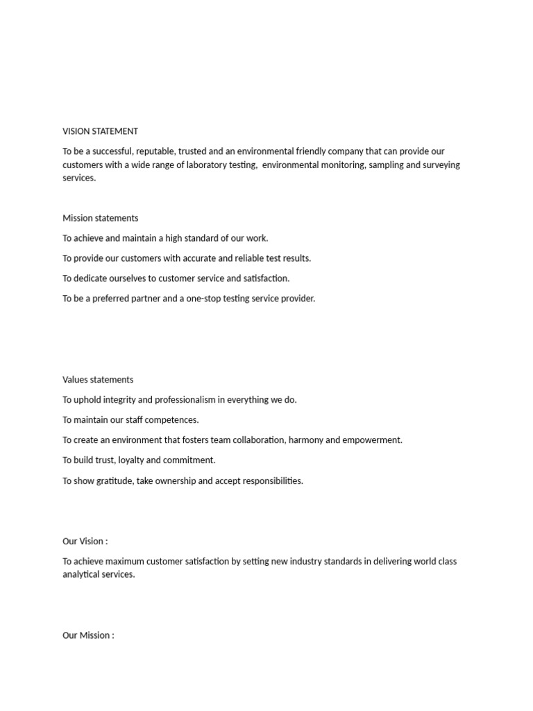 Sustainable Lab Testing Services Vision Pdf Integrity Customer