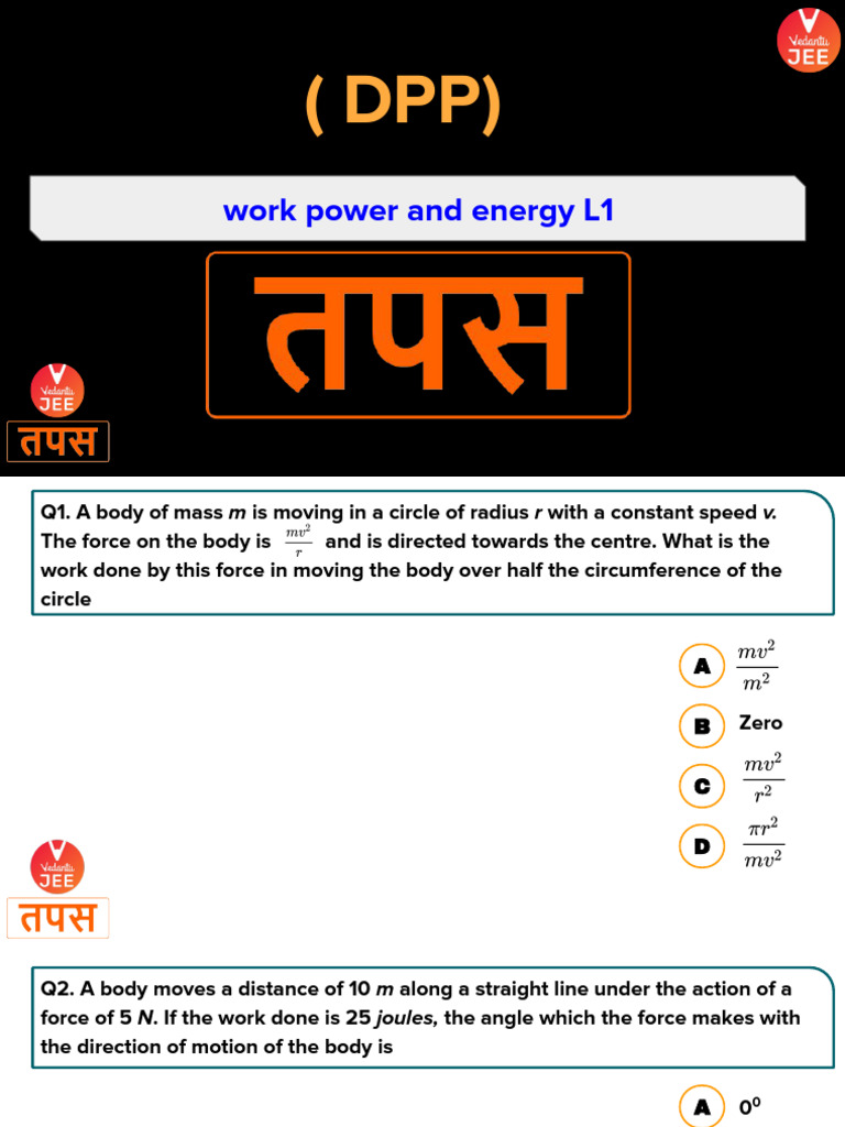 Tapas+ +Work+Power+and+Energy+1 | PDF | Force | Mass