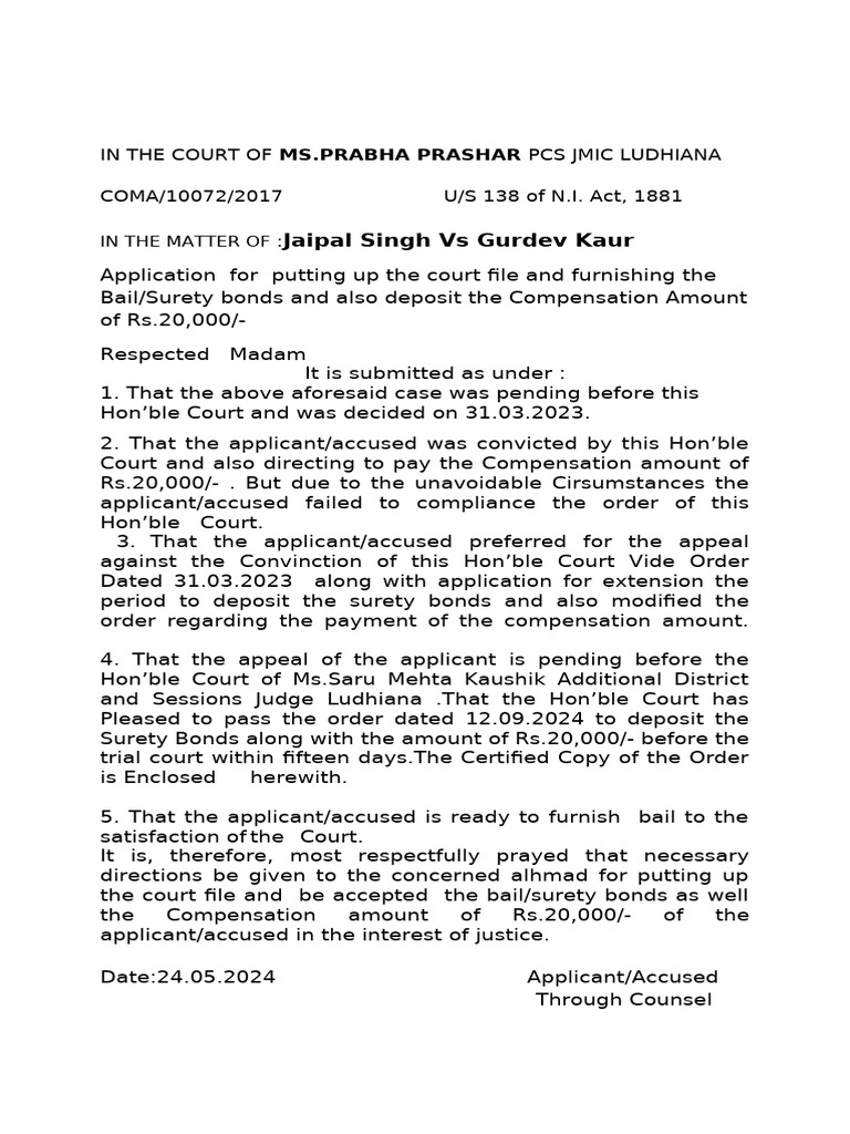 Bail Application in N.I. Act Case | PDF | Law