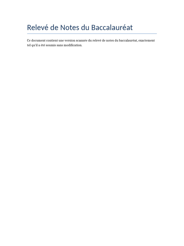 Relevé Notes Baccalauréat Scanné Version | PDF