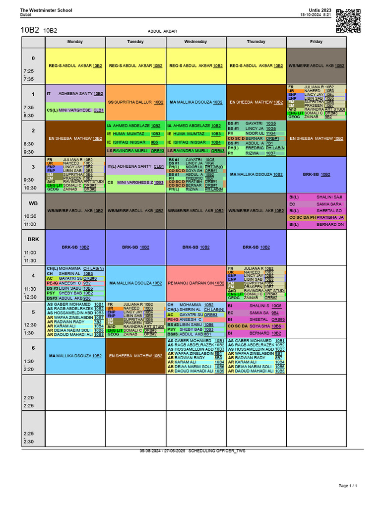 Westminster School Dubai Class Schedule | PDF