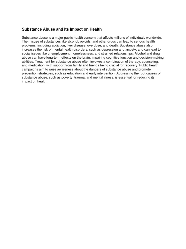 Substance Abuse and Its Impact On Health | PDF