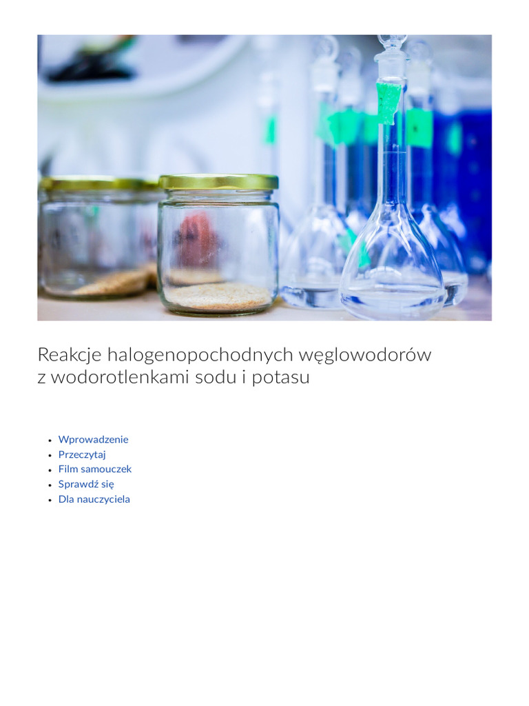 Reakcje Z Wodorotlenkami Reakcje Halogenopochodnych Weglowodorow z Wodorotlenkami Sodu i Potasu