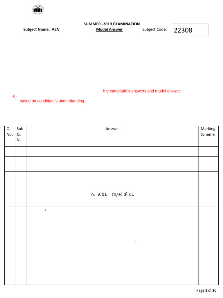 AEN Model Answer for Summer 2019 Exam | PDF | Internal Combustion ...