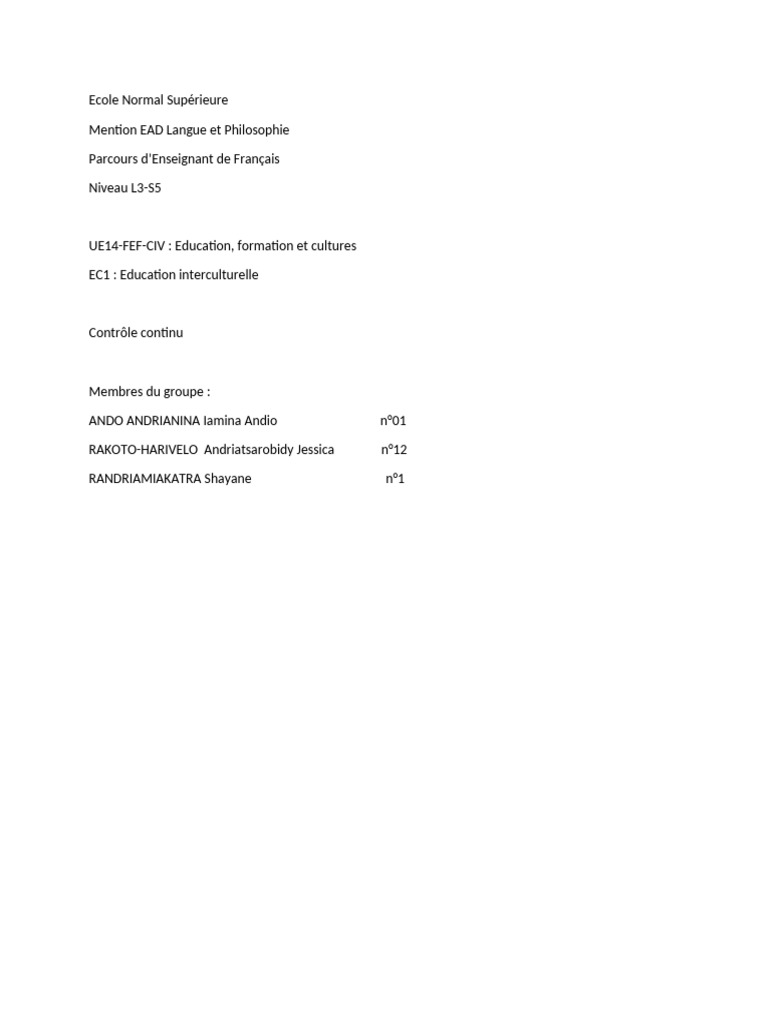 Interculturalité et Enseignement du Français | PDF | Langue française