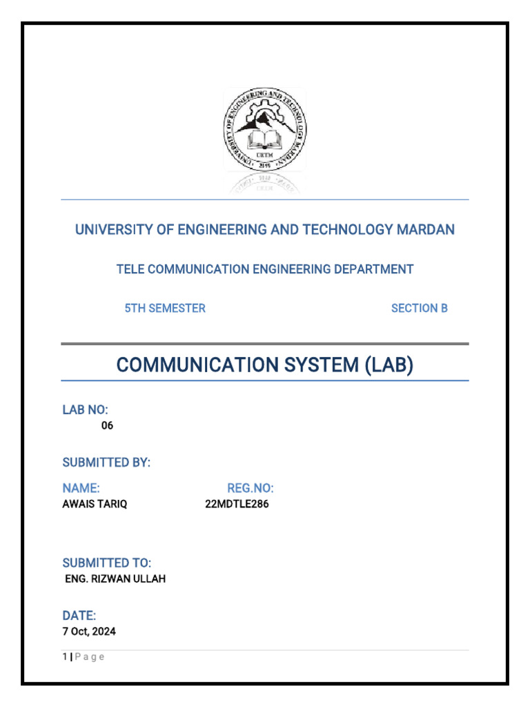 Communication System Lab 6 | PDF | Technology & Engineering