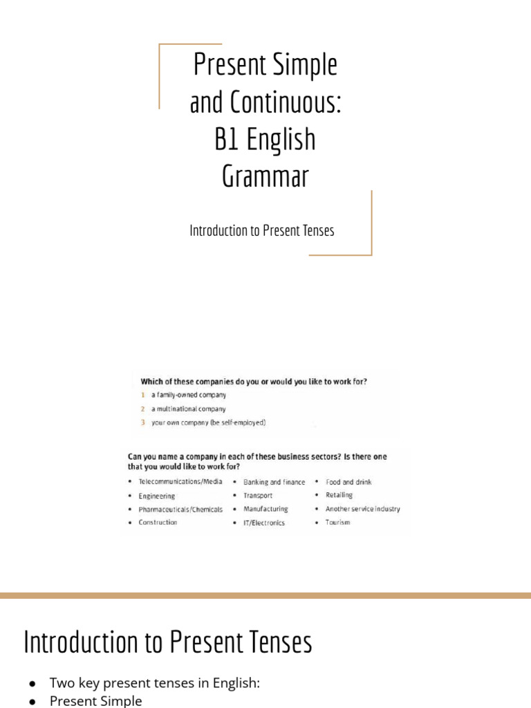 B1 English Present Tenses Guide | PDF | Verb | Linguistic Typology