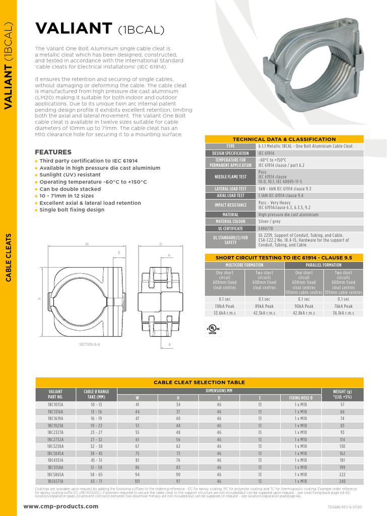 Valiant (1BC Aluminum) Cable Cleat | PDF | Electrical Wiring | Building ...