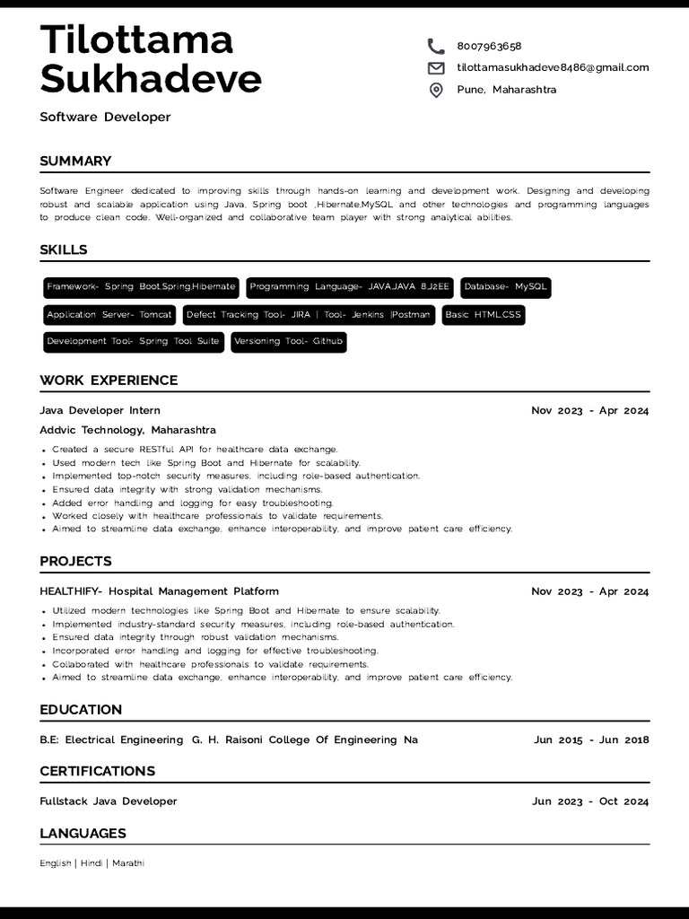 Tilottama Resume | PDF | Java (Programming Language) | Computer Programming