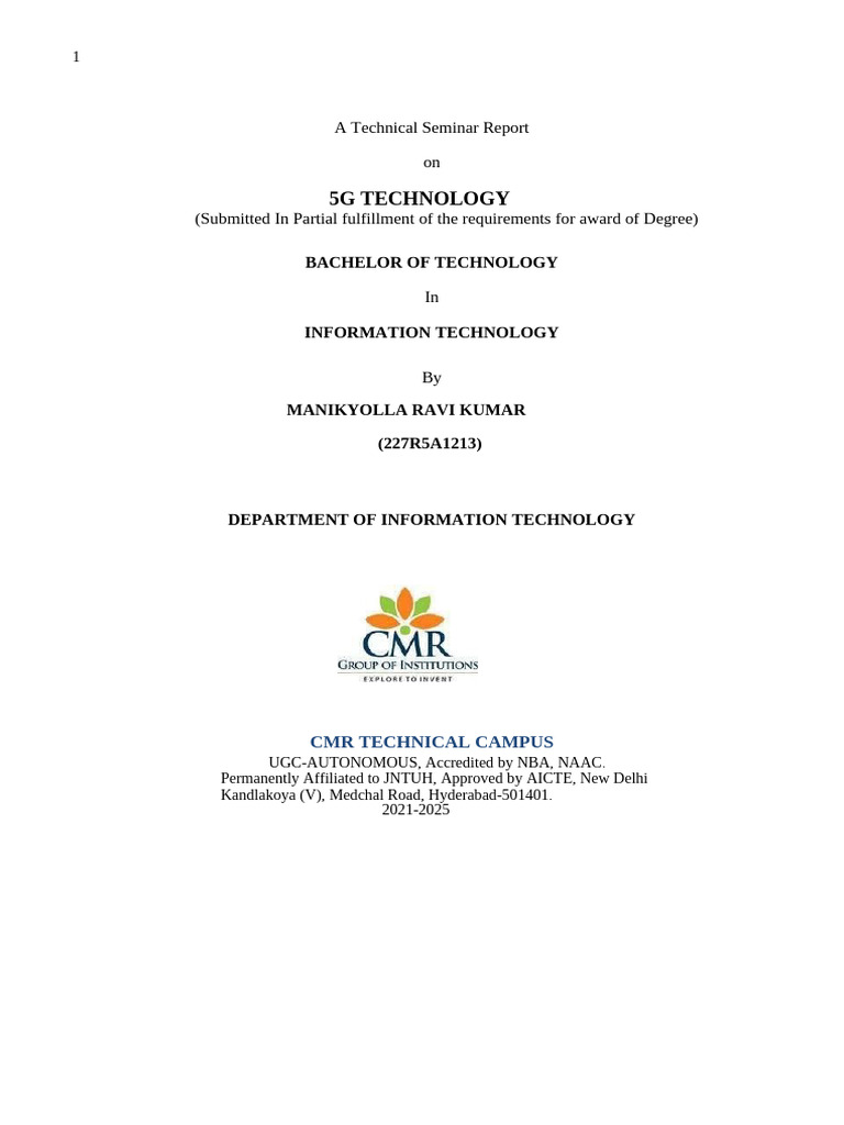 5G Technology Seminar Report | PDF | Computer Network | 4 G
