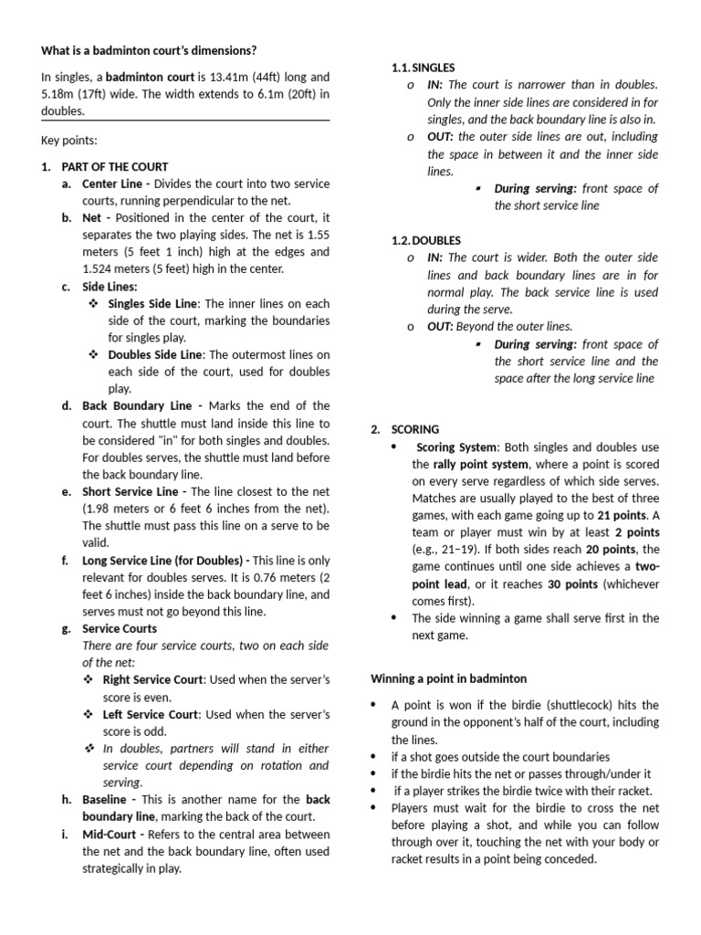 Badminton Notes Pdf Games Of Physical Skill Athletic Sports