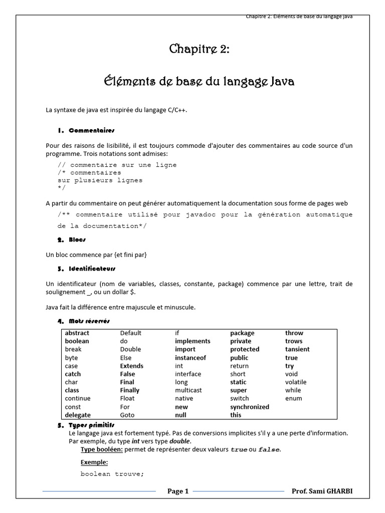 Éléments fondamentaux du langage Java | PDF | Java (Langage de ...