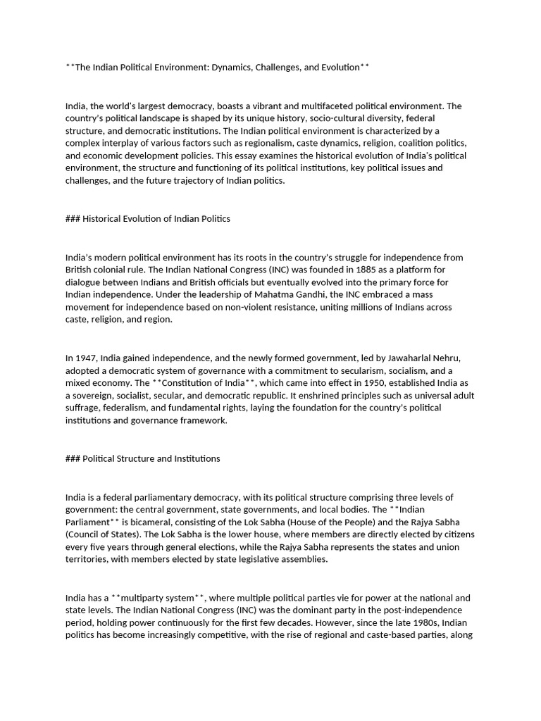 The Indian Political Environment | PDF | Politics Of India | Dalit